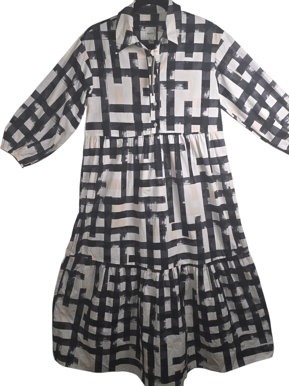 Maeve by Anthropologie Bettina Shirt Dress black/white abstract print, XS NWT - Picture 2 of 9